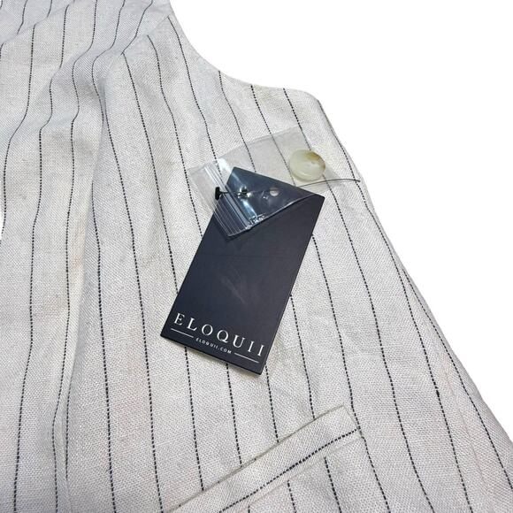 NWT ELOQUII Linen Womens Split Hem Suiting Vest In Pinstripe Ivory Sz 14 Large - Picture 4 of 10